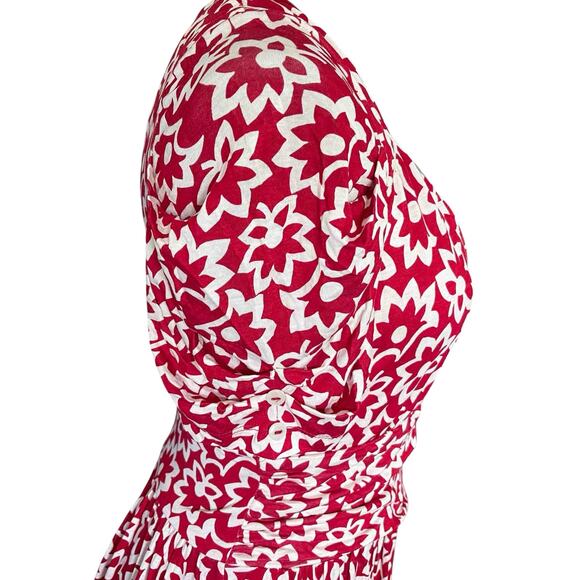 Ric Rac Anthropologie Womens Stellaflora Dress Red White Floral Silk Blend Sze M - Picture 3 of 9